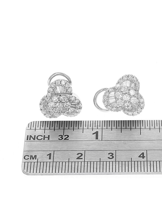 Round and Baguette Diamond Tri Circular Earrings